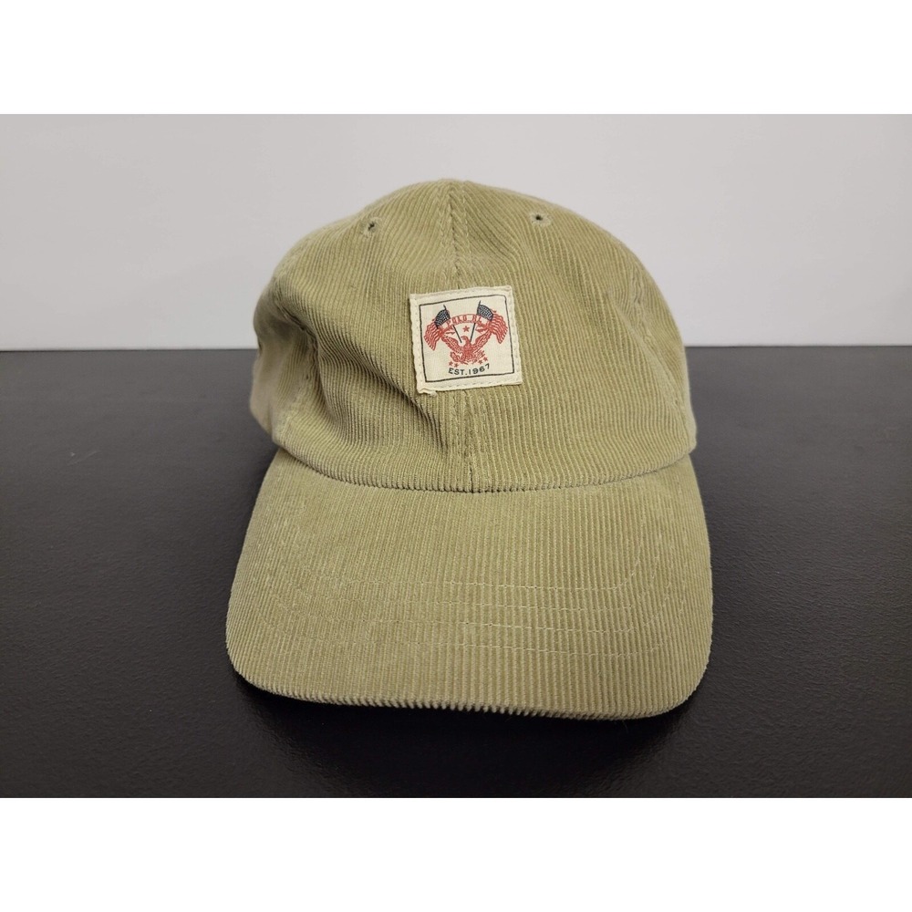 Polo Ralph‎ Lauren Hat Cap Mens Brown Corduroy Leather Strap Back Eagle Flags